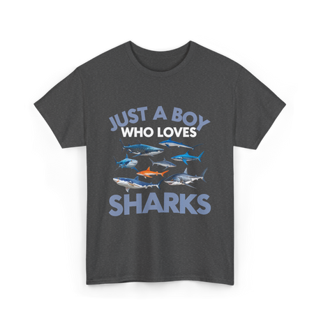 Just A Boy Sharks Shark Lover T-Shirt - Dark Heather