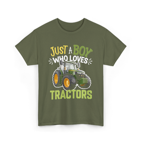 Just A Boy Tractors Farming T-Shirt - Military Green