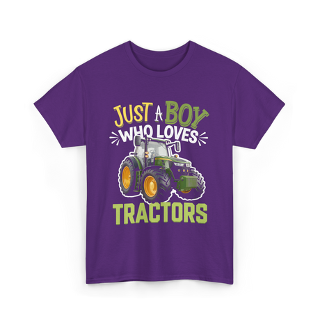 Just A Boy Tractors Farming T-Shirt - Purple