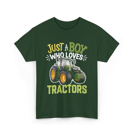 Just A Boy Tractors Farming T-Shirt - Forest Green