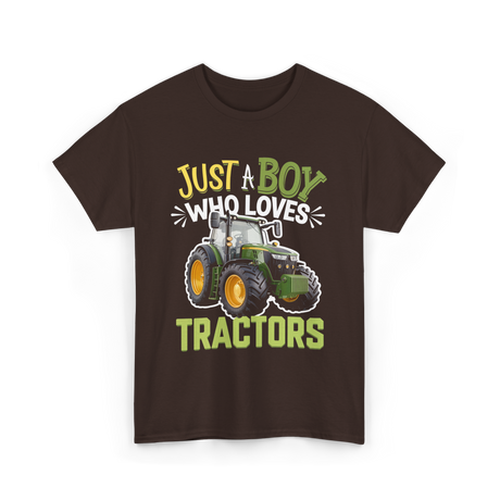 Just A Boy Tractors Farming T-Shirt - Dark Chocolate