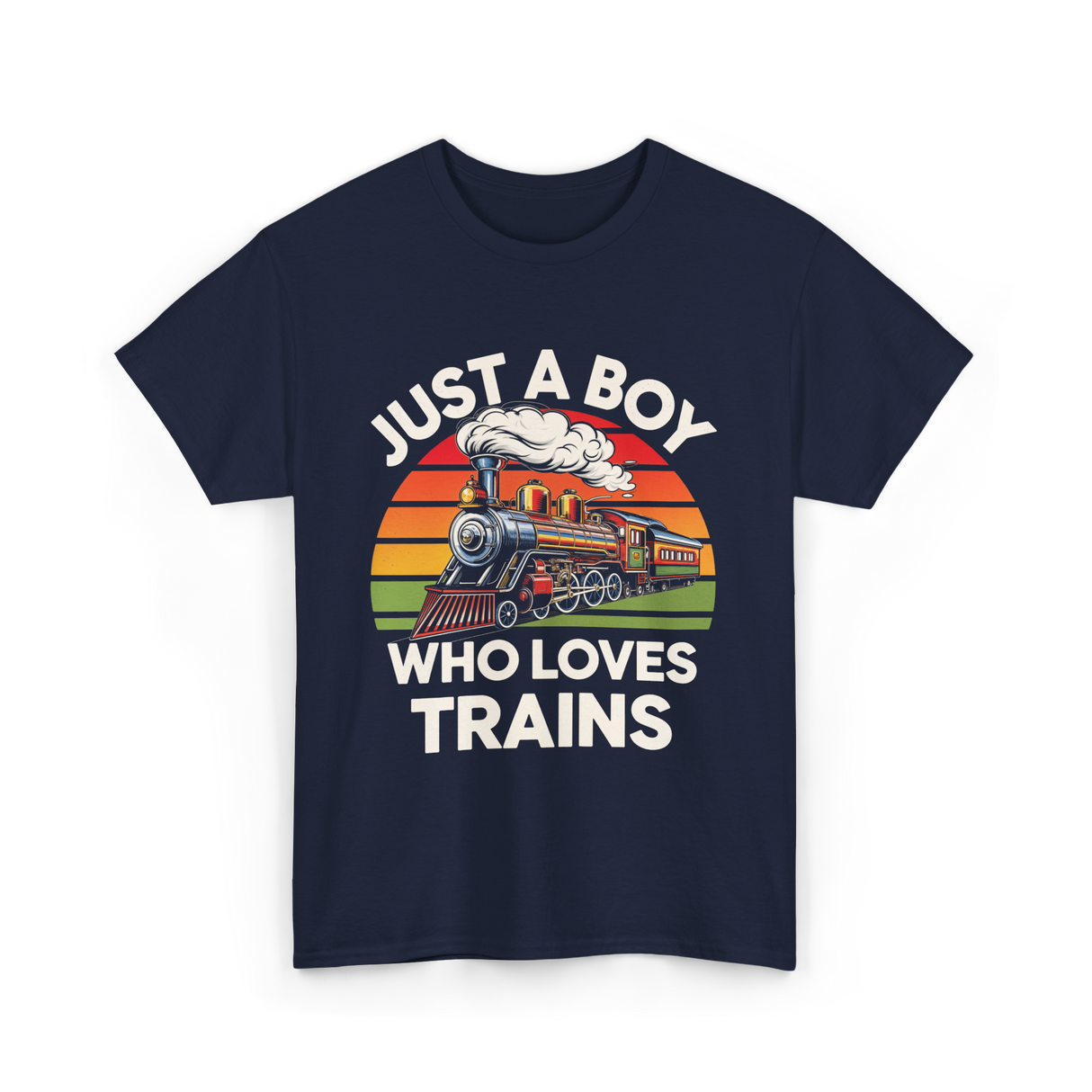 Just A Boy Trains Train Lover T-Shirt - Navy