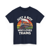 Just A Boy Trains Train Lover T-Shirt - Navy