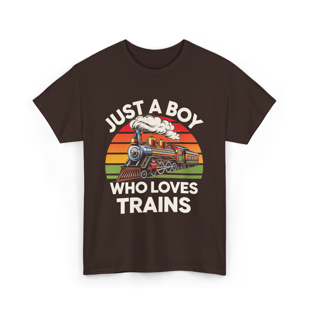 Just A Boy Trains Train Lover T-Shirt - Dark Chocolate