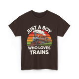 Just A Boy Trains Train Lover T-Shirt - Dark Chocolate