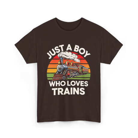 Just A Boy Trains Train Lover T-Shirt - Dark Chocolate