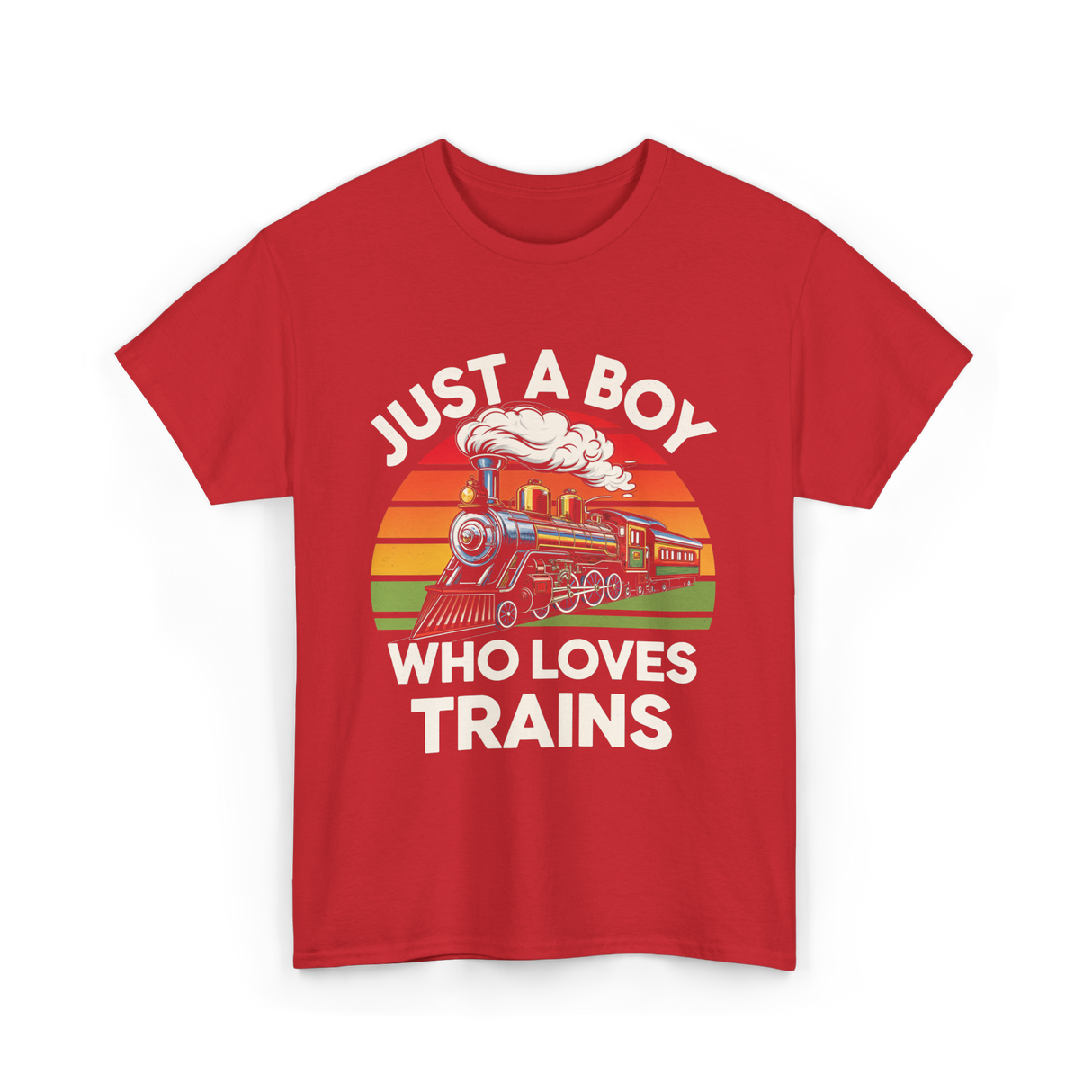 Just A Boy Trains Train Lover T-Shirt - Red