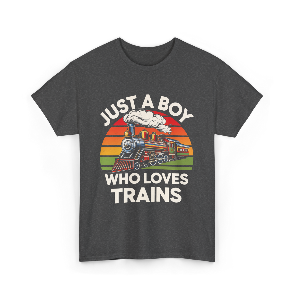 Just A Boy Trains Train Lover T-Shirt - Dark Heather