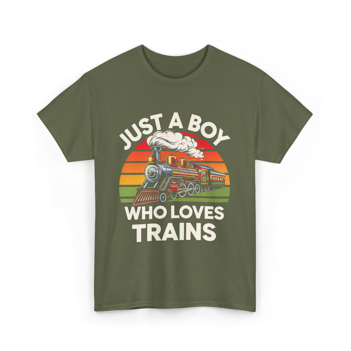 Just A Boy Trains Train Lover T-Shirt - Military Green