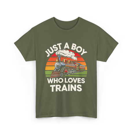 Just A Boy Trains Train Lover T-Shirt - Military Green