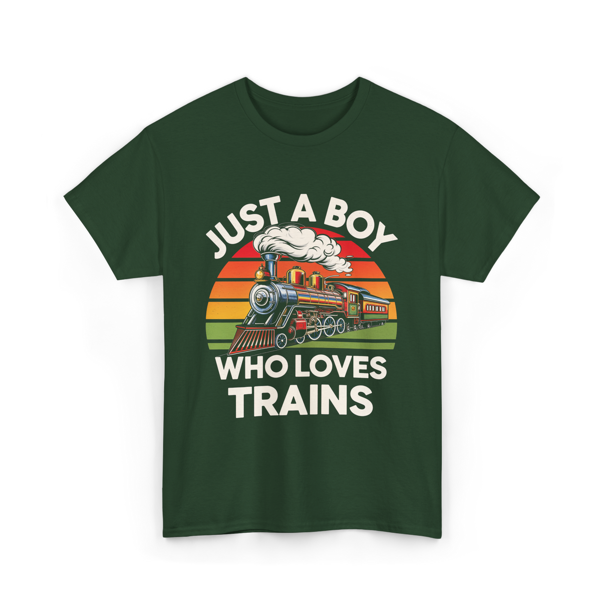 Just A Boy Trains Train Lover T-Shirt - Forest Green