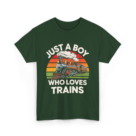 Just A Boy Trains Train Lover T-Shirt - Forest Green