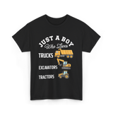 Just A Boy Trucks Excavators Tractors T-Shirt - Black