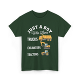 Just A Boy Trucks Excavators Tractors T-Shirt - Forest Green