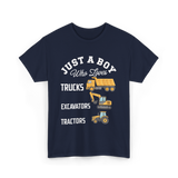 Just A Boy Trucks Excavators Tractors T-Shirt - Navy