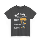 Just A Boy Trucks Excavators Tractors T-Shirt - Dark Heather