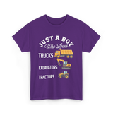 Just A Boy Trucks Excavators Tractors T-Shirt - Purple