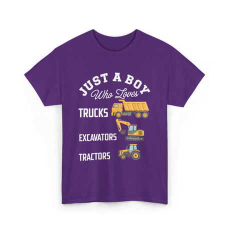 Just A Boy Trucks Excavators Tractors T-Shirt - Purple