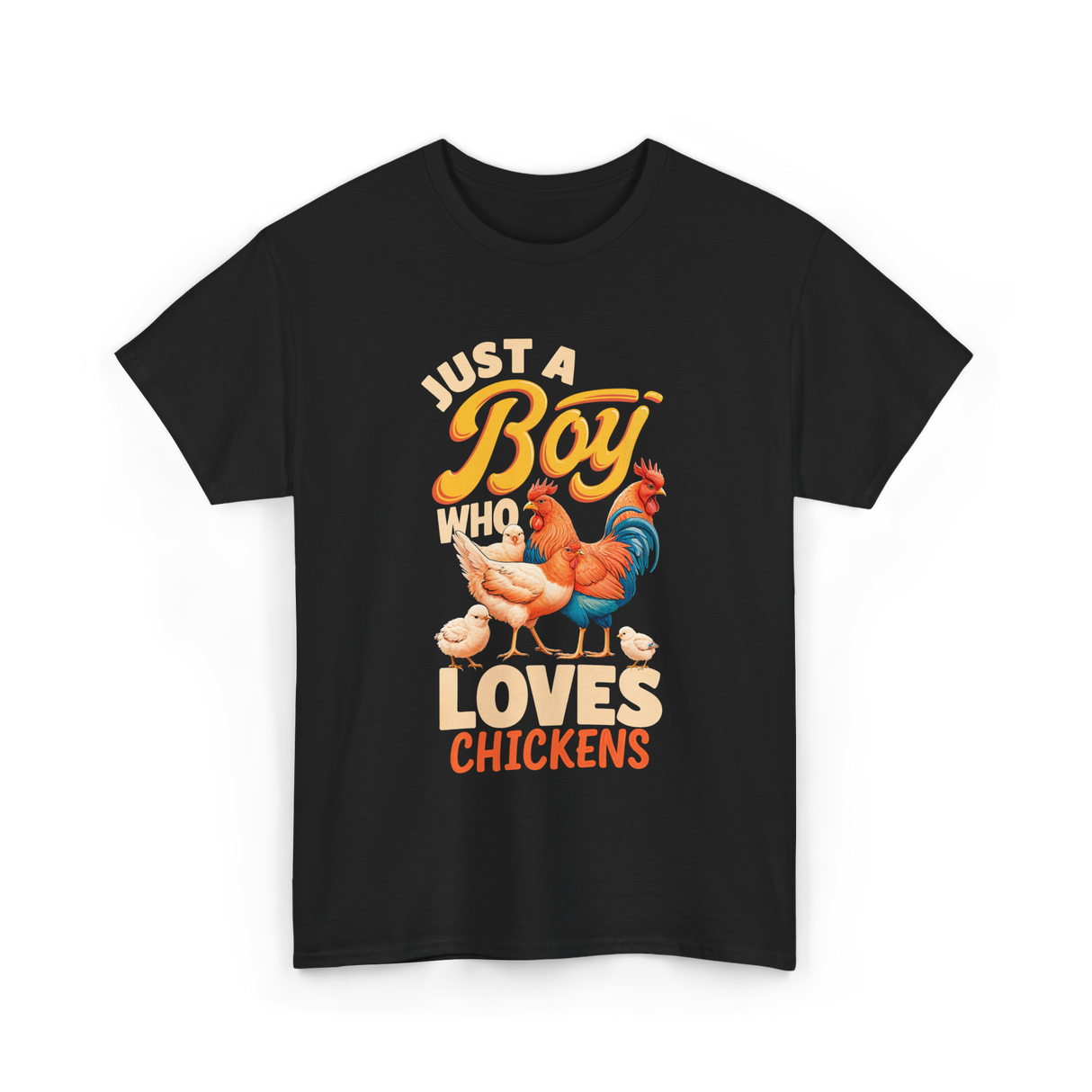 Just a Boy Who Loves Chickens Farming T-Shirt - Black