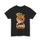 Just a Boy Who Loves Chickens Farming T-Shirt - Black