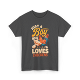 Just a Boy Who Loves Chickens Farming T-Shirt - Dark Heather