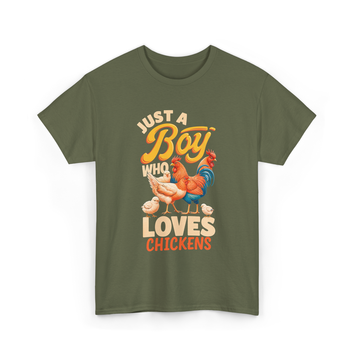 Just a Boy Who Loves Chickens Farming T-Shirt - Military Green