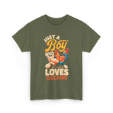 Just a Boy Who Loves Chickens Farming T-Shirt - Military Green