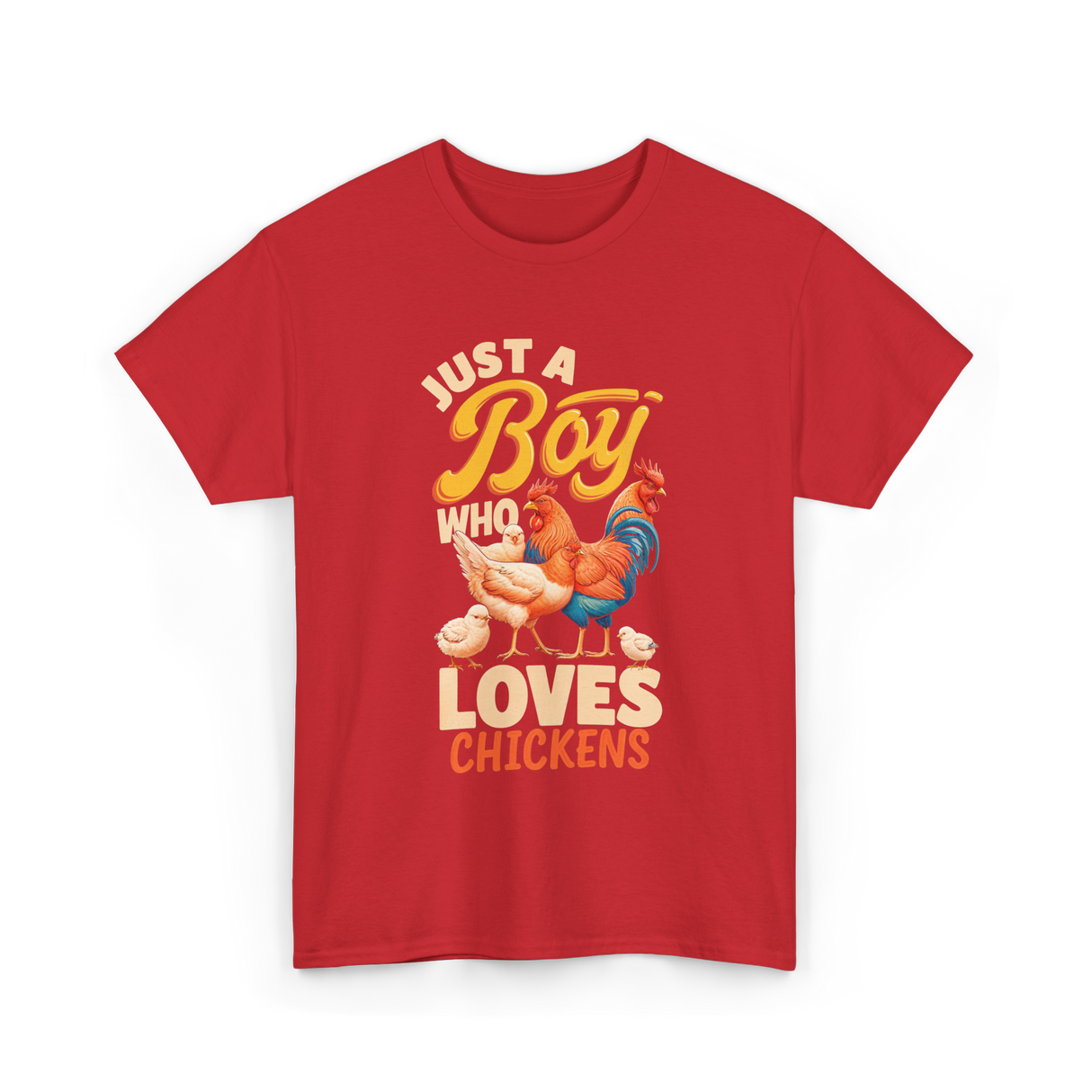 Just a Boy Who Loves Chickens Farming T-Shirt - Red