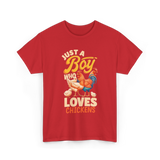 Just a Boy Who Loves Chickens Farming T-Shirt - Red