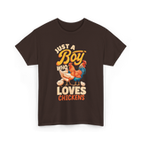 Just a Boy Who Loves Chickens Farming T-Shirt - Dark Chocolate