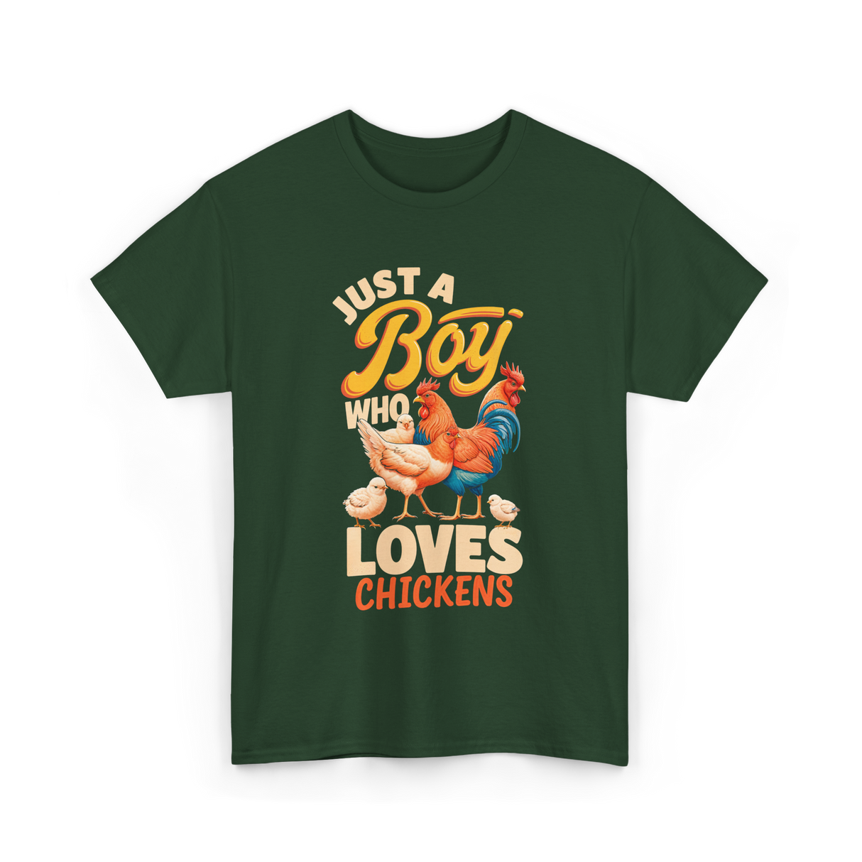 Just a Boy Who Loves Chickens Farming T-Shirt - Forest Green