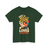 Just a Boy Who Loves Chickens Farming T-Shirt - Forest Green