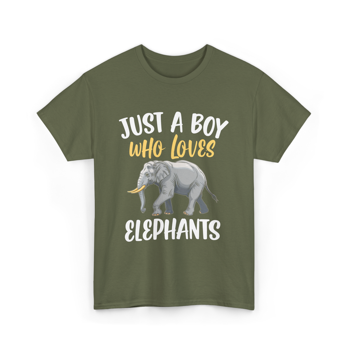 Just A Boy Who Loves Elephants Elephant T-Shirt - Military Green