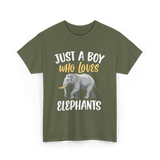 Just A Boy Who Loves Elephants Elephant T-Shirt - Military Green