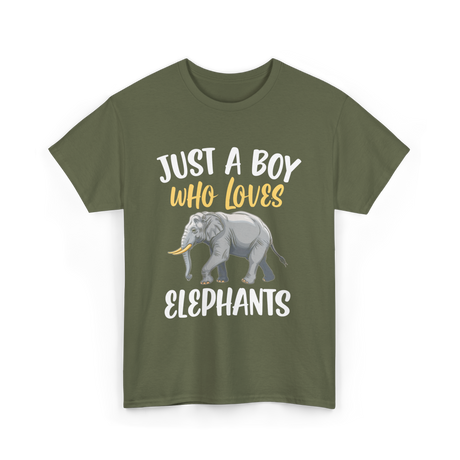 Just A Boy Who Loves Elephants Elephant T-Shirt - Military Green