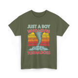 Just a Boy Who Loves Tornadoes Storm T-Shirt - Military Green