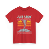 Just a Boy Who Loves Tornadoes Storm T-Shirt - Red