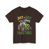 Just A Boy Who Loves Tractors Tractor T-Shirt - Dark Chocolate