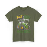 Just A Boy Who Loves Tractors Tractor T-Shirt - Military Green