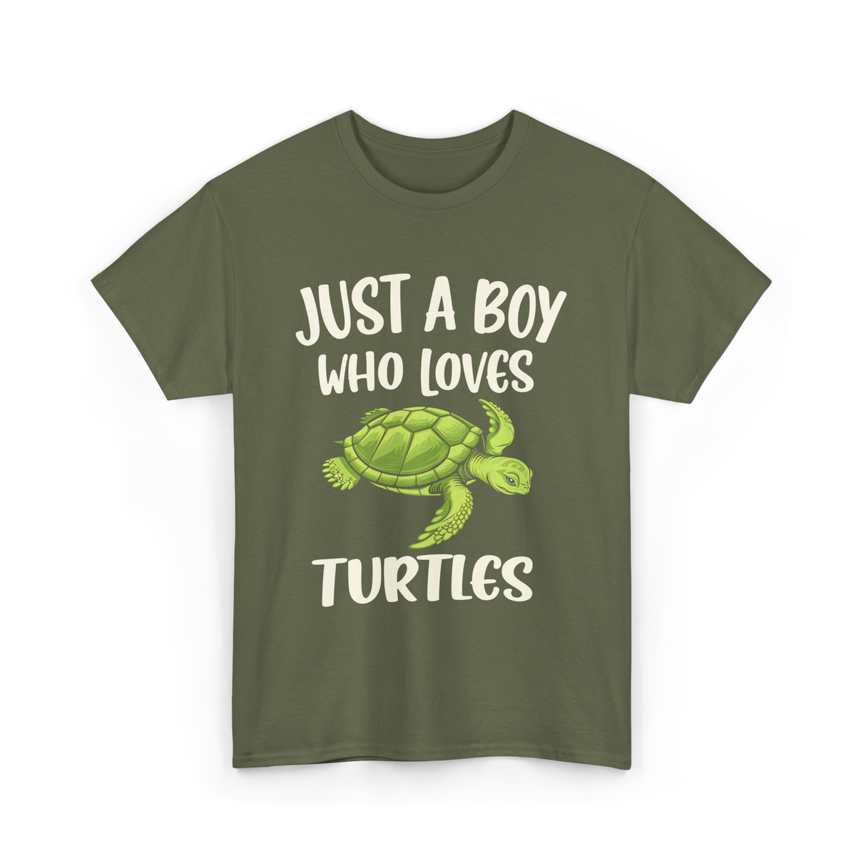 Just A Boy Who Loves Turtles Turtle T-Shirt - Military Green