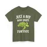 Just A Boy Who Loves Turtles Turtle T-Shirt - Military Green