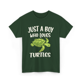 Just A Boy Who Loves Turtles Turtle T-Shirt - Forest Green