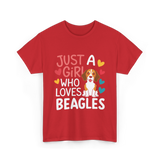 Just a Girl Beagles Dog T-Shirt - Red