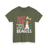 Just a Girl Beagles Dog T-Shirt - Military Green