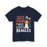 Just a Girl Beagles Dog T-Shirt - Navy