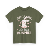 Just A Girl Bunnies Rabbit T-Shirt - Military Green