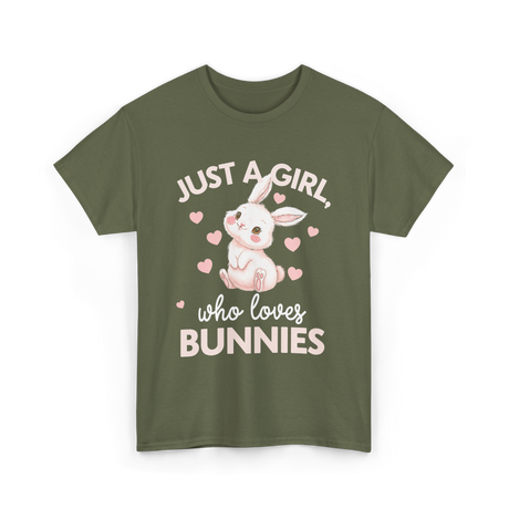 Just A Girl Bunnies Rabbit T-Shirt - Military Green