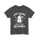 Just A Girl Bunnies Rabbit T-Shirt - Dark Heather