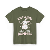 Just A Girl Bunnies Rabbit T-Shirt - Military Green