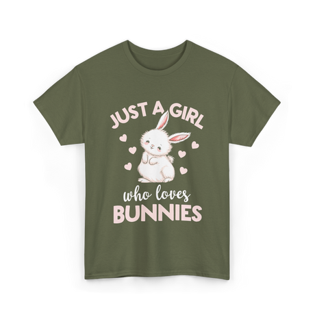 Just A Girl Bunnies Rabbit T-Shirt - Military Green